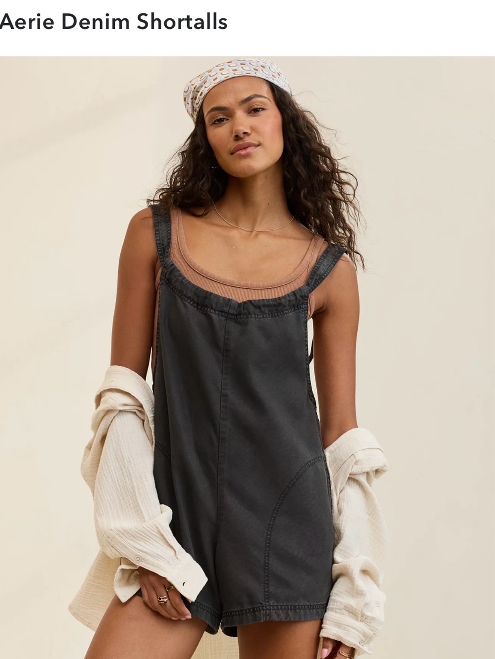 Aerie Charcoal Black Denim Utility Overall Shortalls: sold out online!